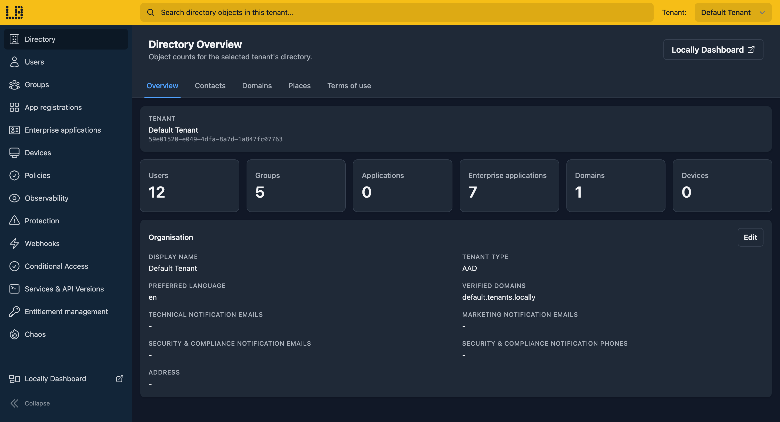 Screenshot of the Directory (Entra) Emulator