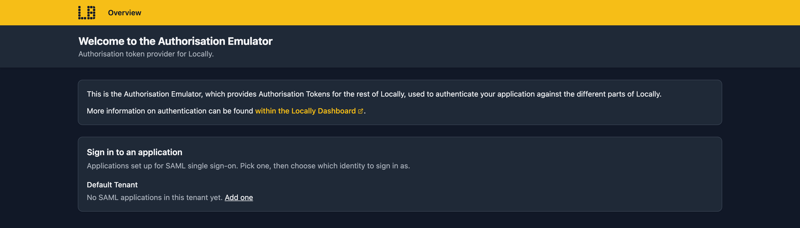 Screenshot of the Authorization service