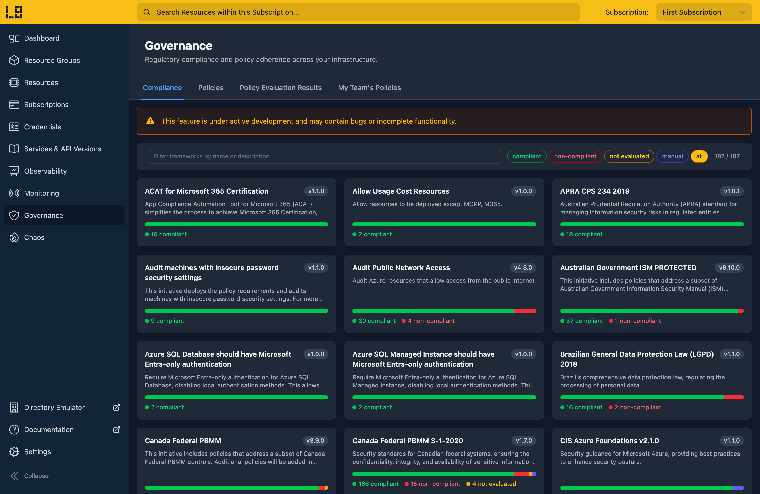 Screenshot of the Compliance section within the Locally Dashboard