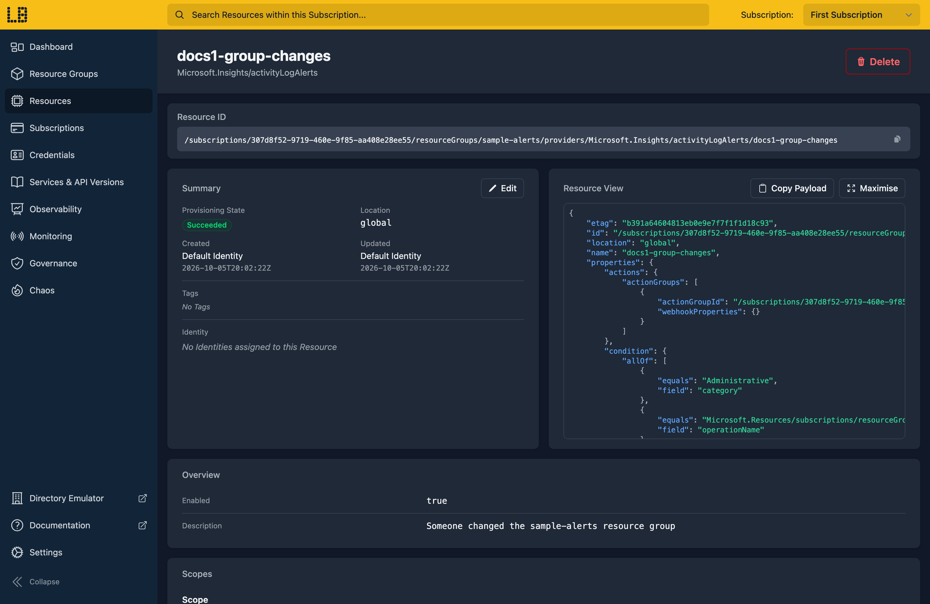 Screenshot of the Activity Log alert in the Locally Dashboard