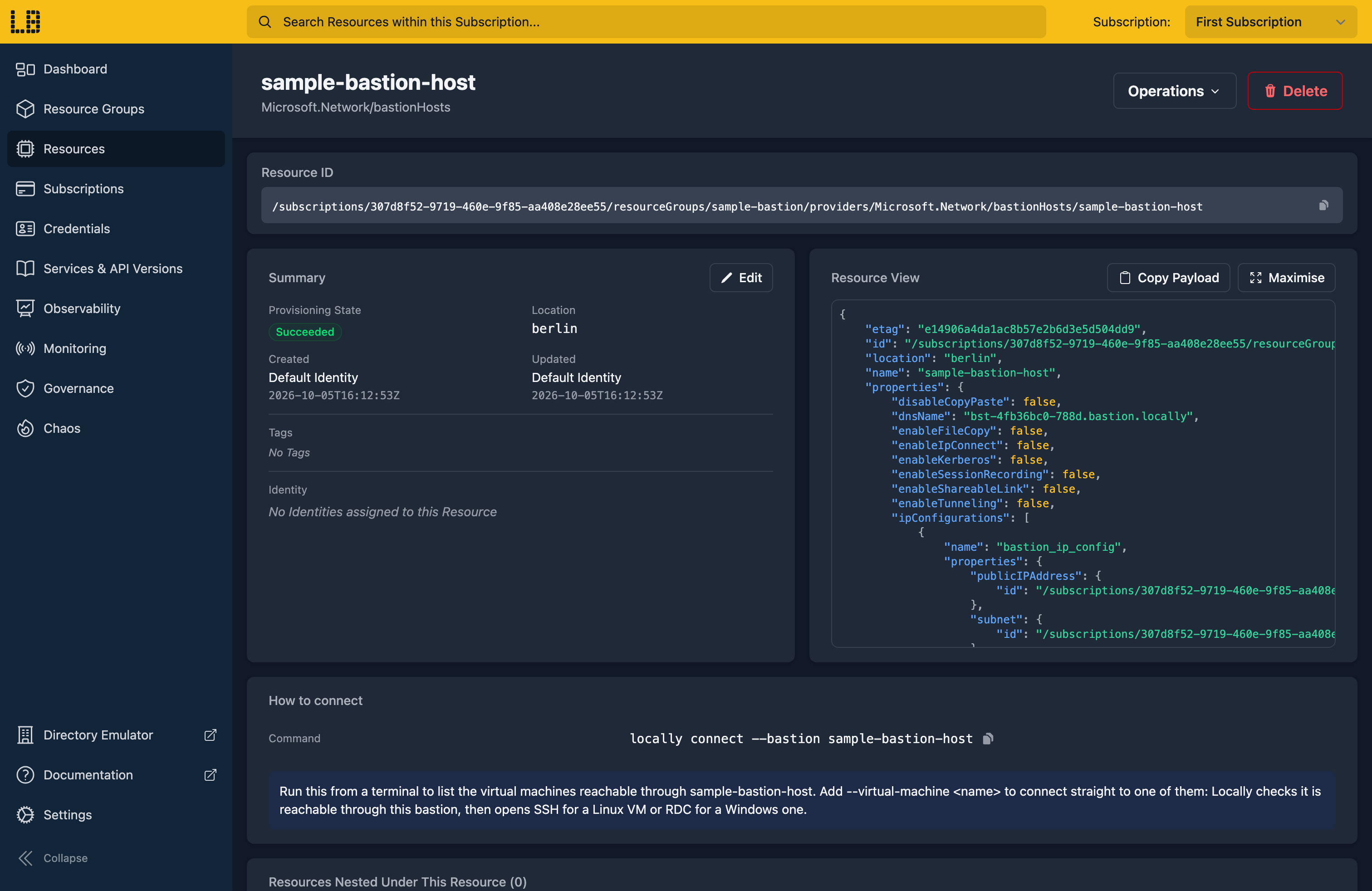 Screenshot of the Bastion in the Locally Dashboard