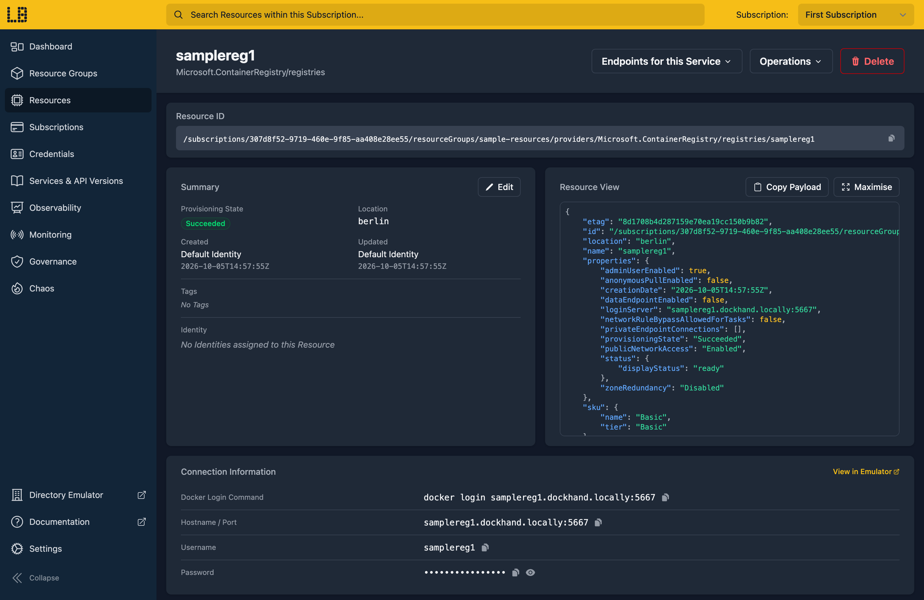 Screenshot of the Container Registry in the Locally Dashboard