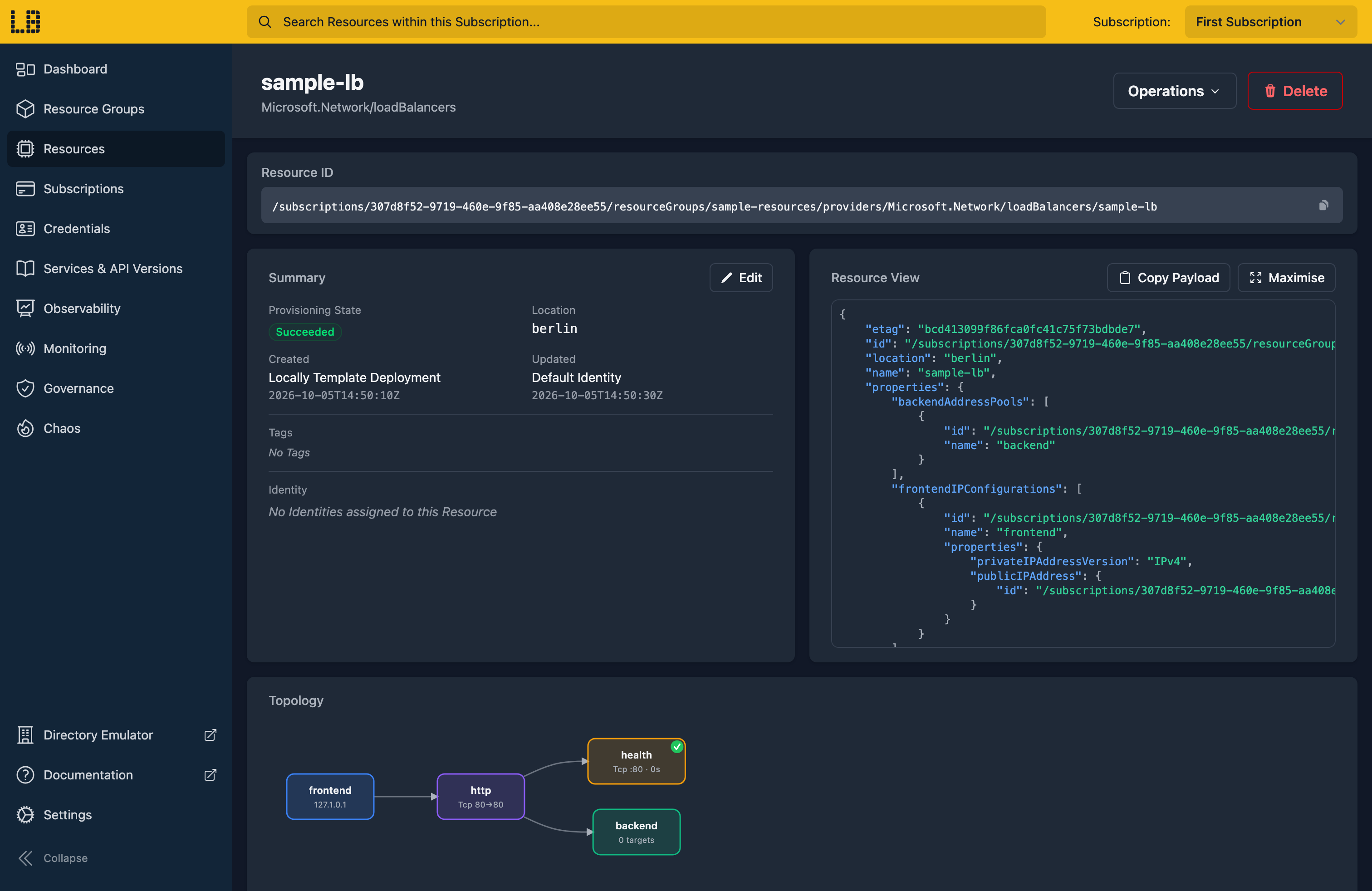 Screenshot of the Load Balancer in the Locally Dashboard