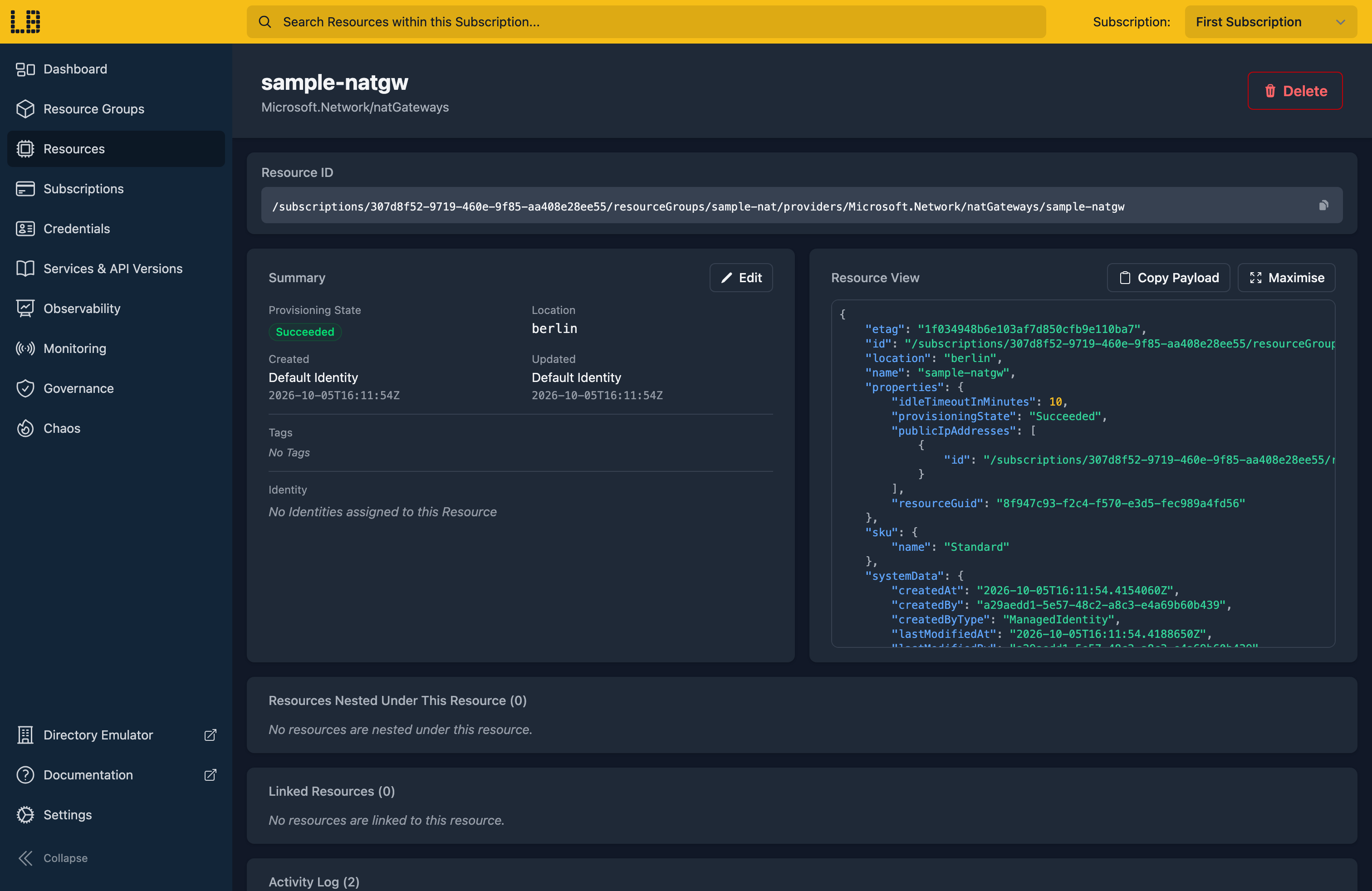 Screenshot of the NAT Gateway in the Locally Dashboard