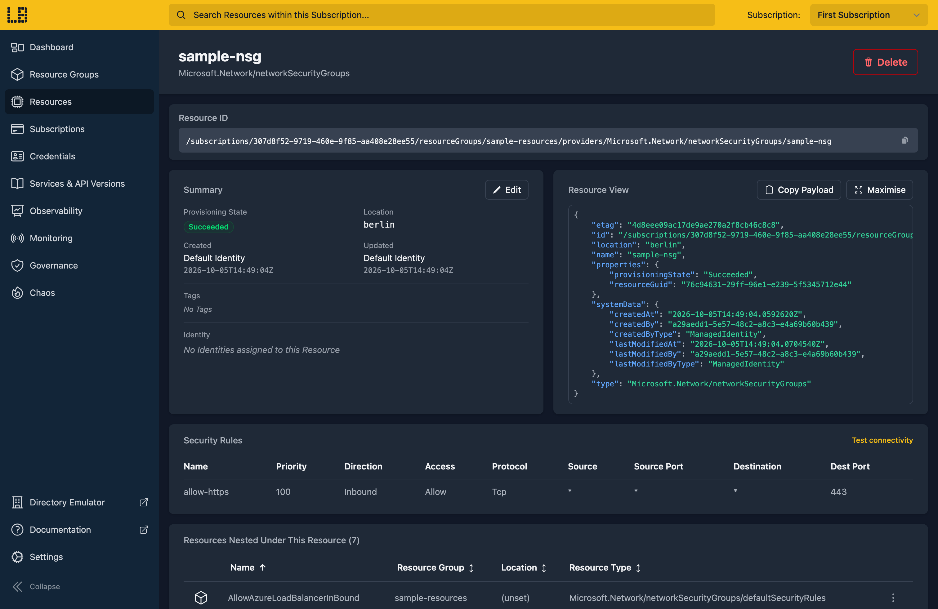 Screenshot of the Network Security Group in the Locally Dashboard
