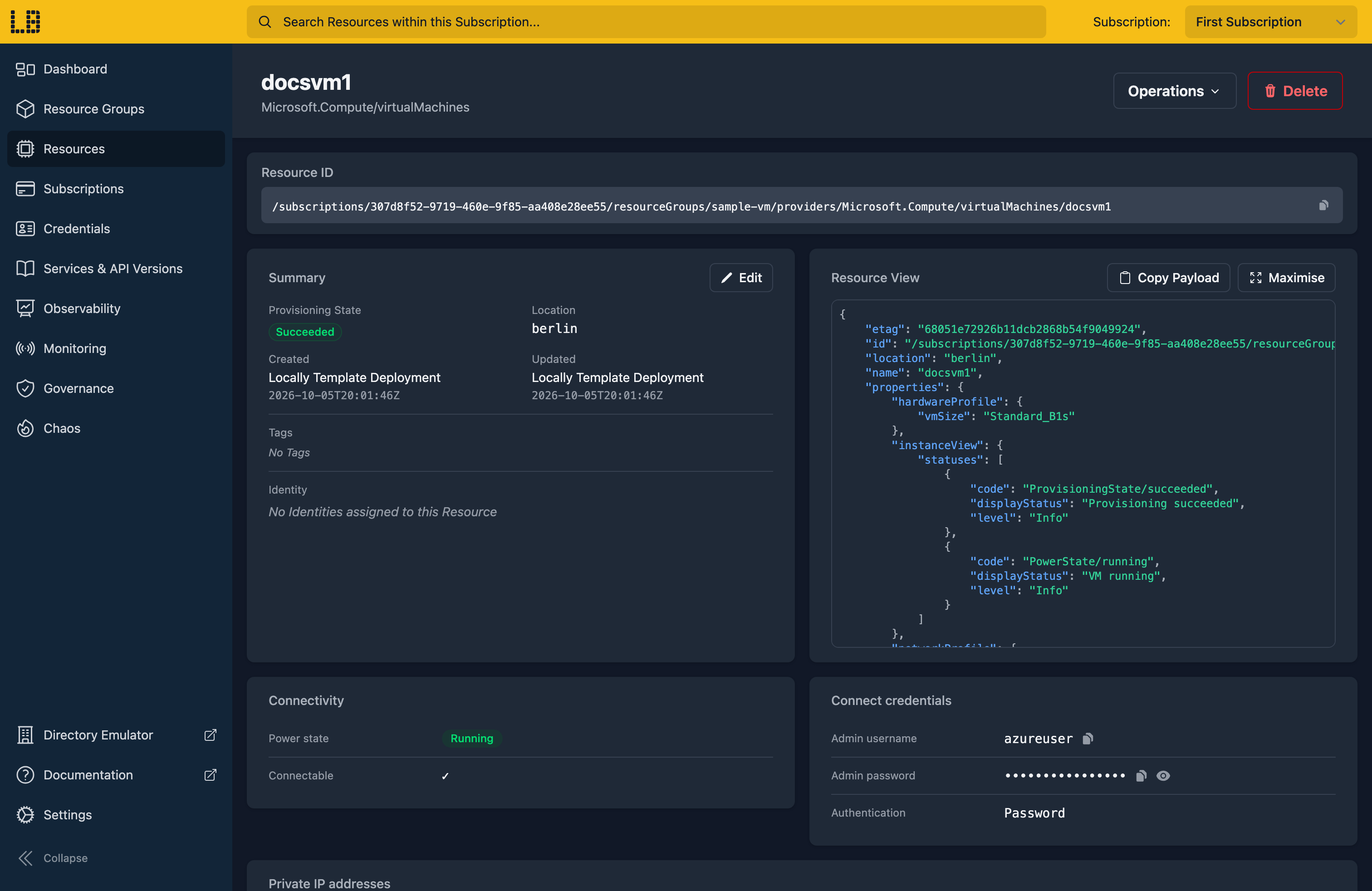 Screenshot of the Virtual Machine in the Locally Dashboard
