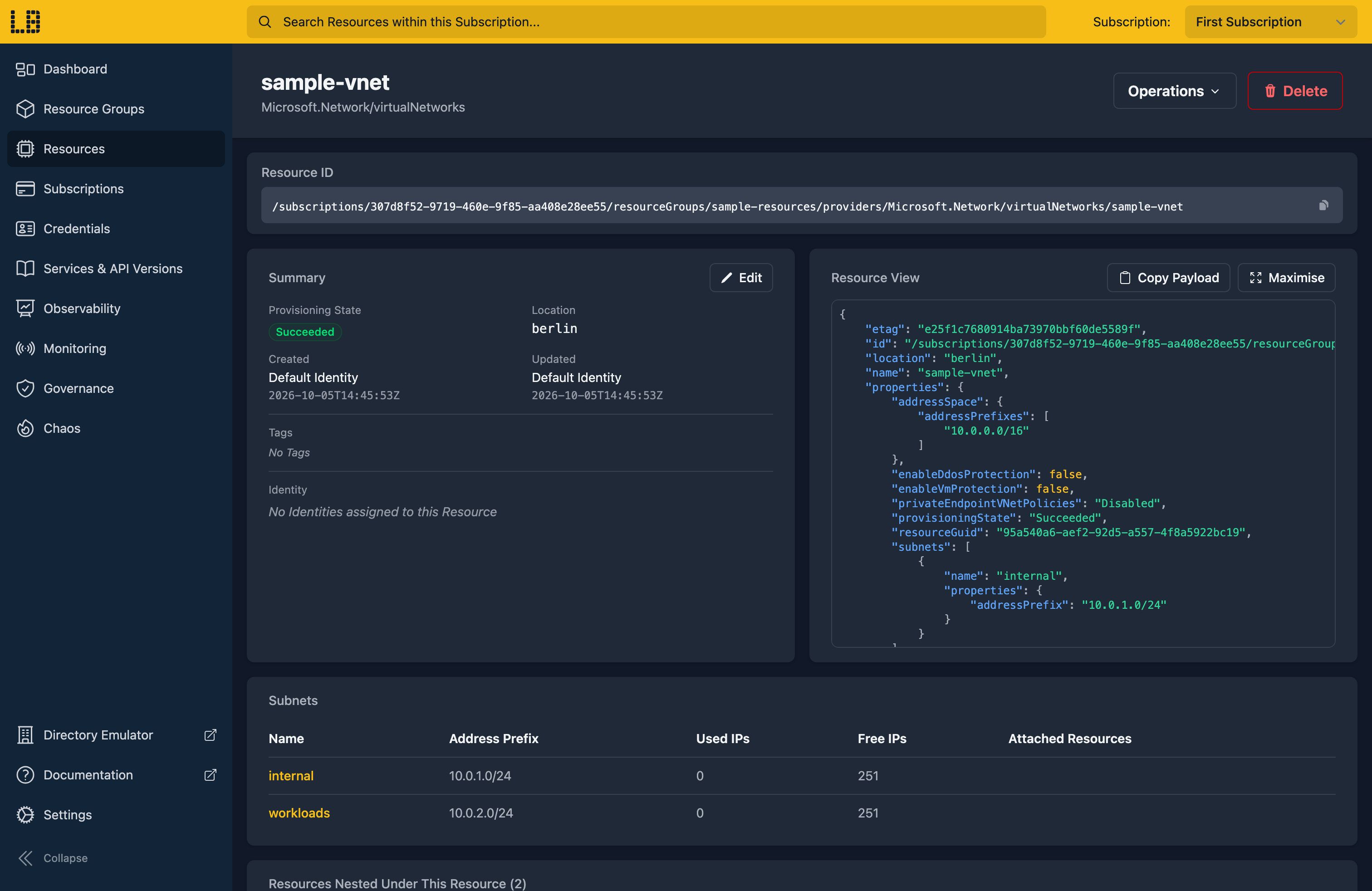 Screenshot of the Virtual Network in the Locally Dashboard