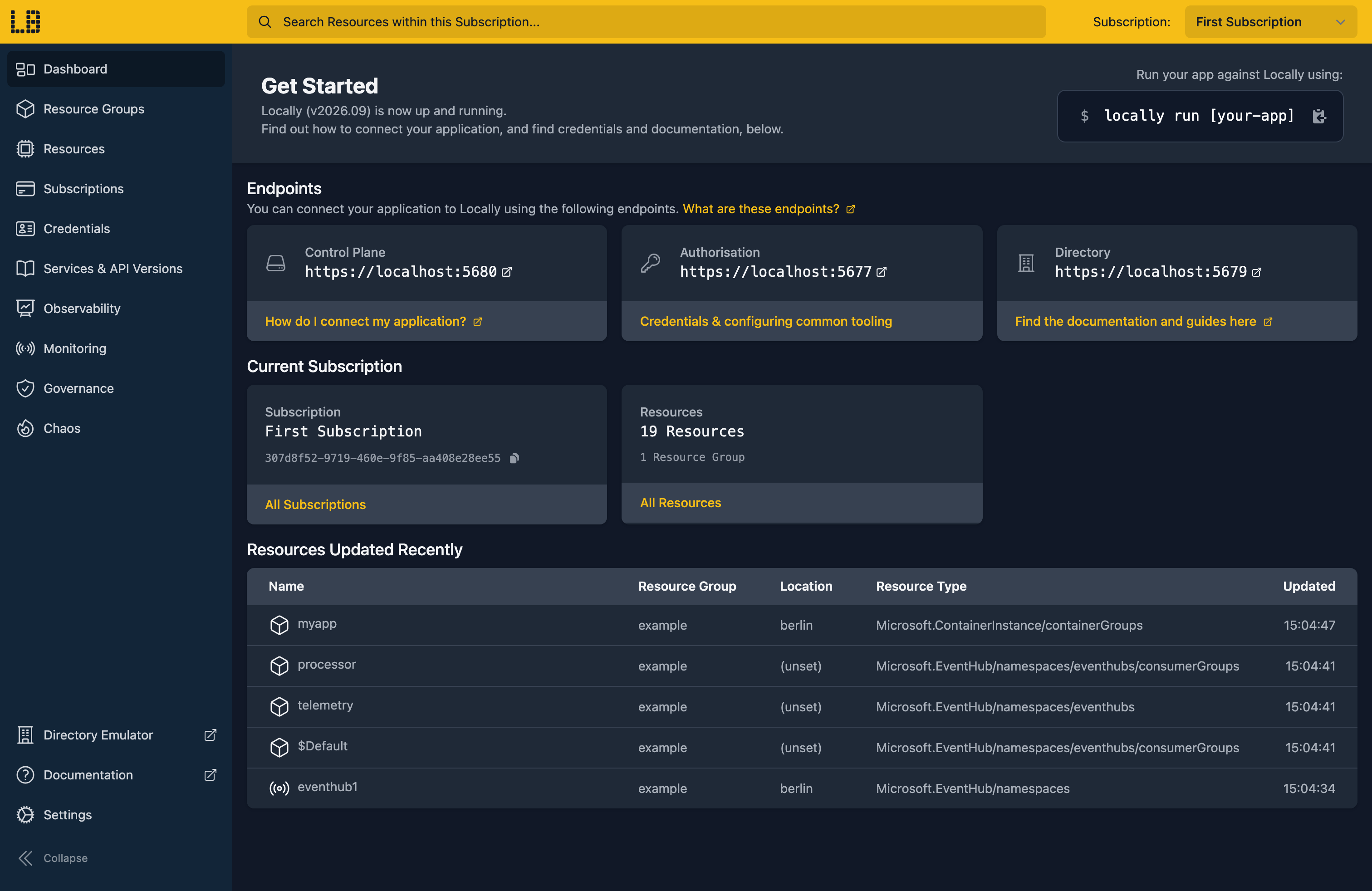 Screenshot of the Locally Dashboard