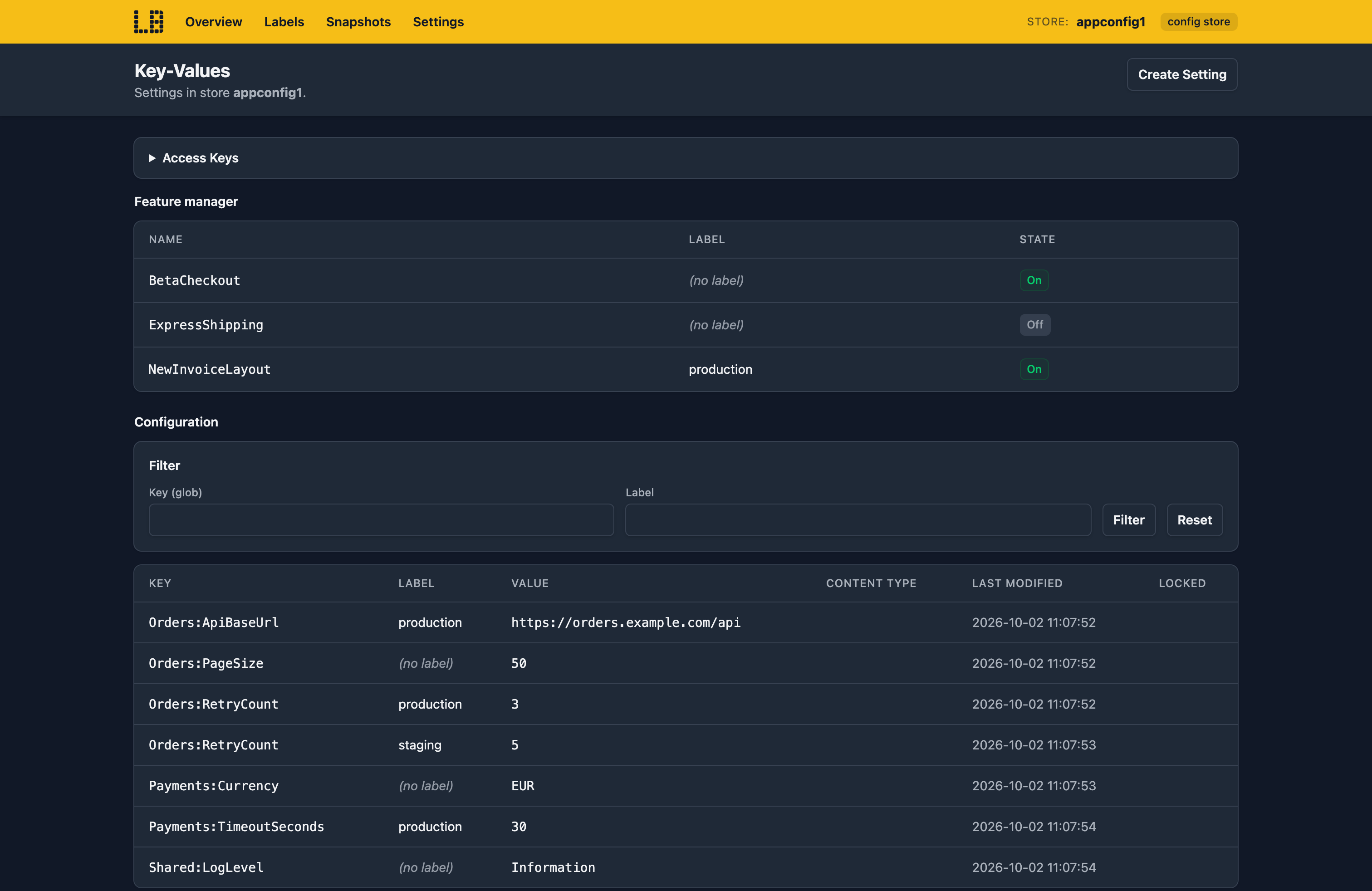 Screenshot of the App Configuration Emulator