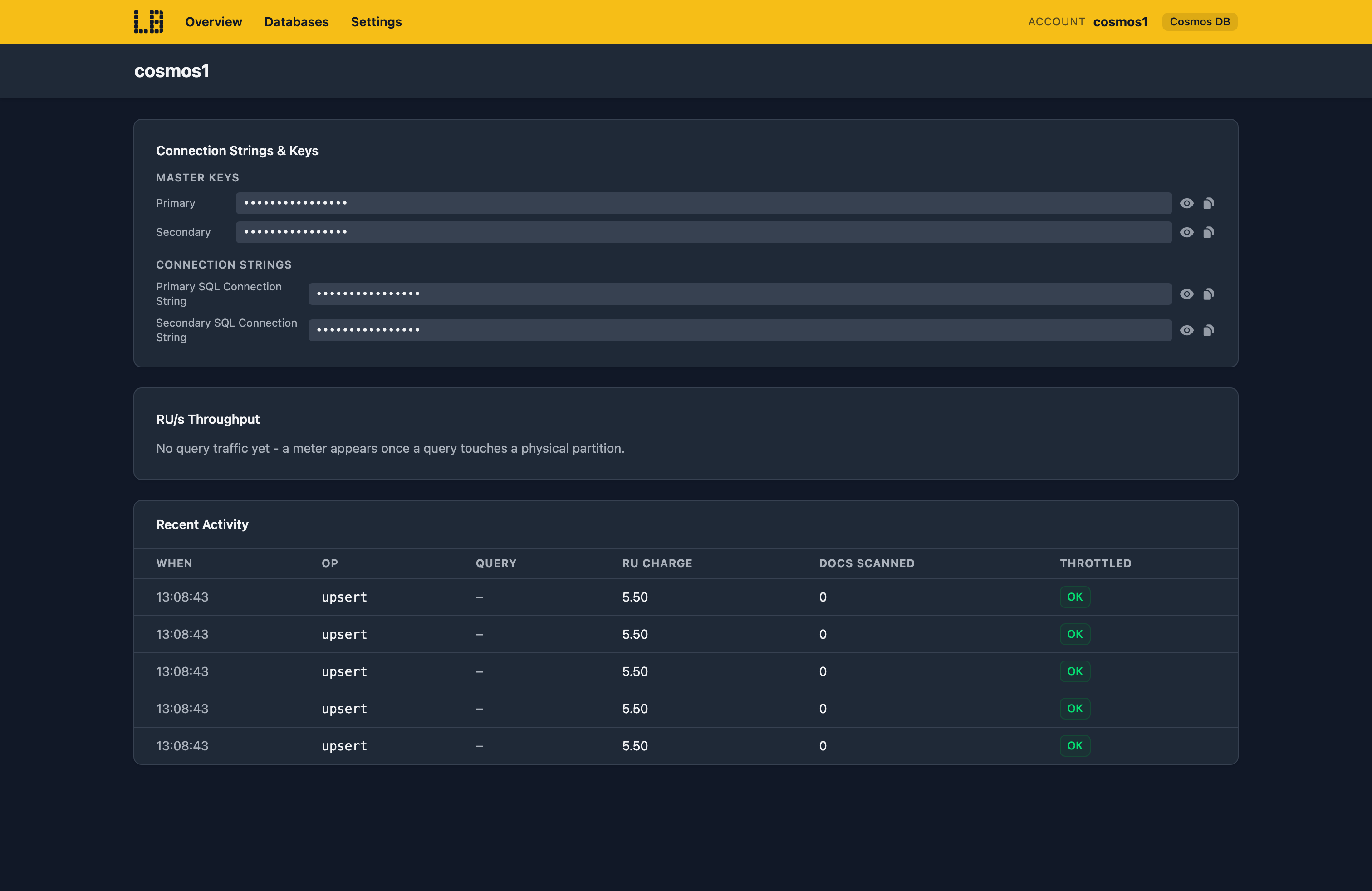 Screenshot of the Cosmos DB Emulator