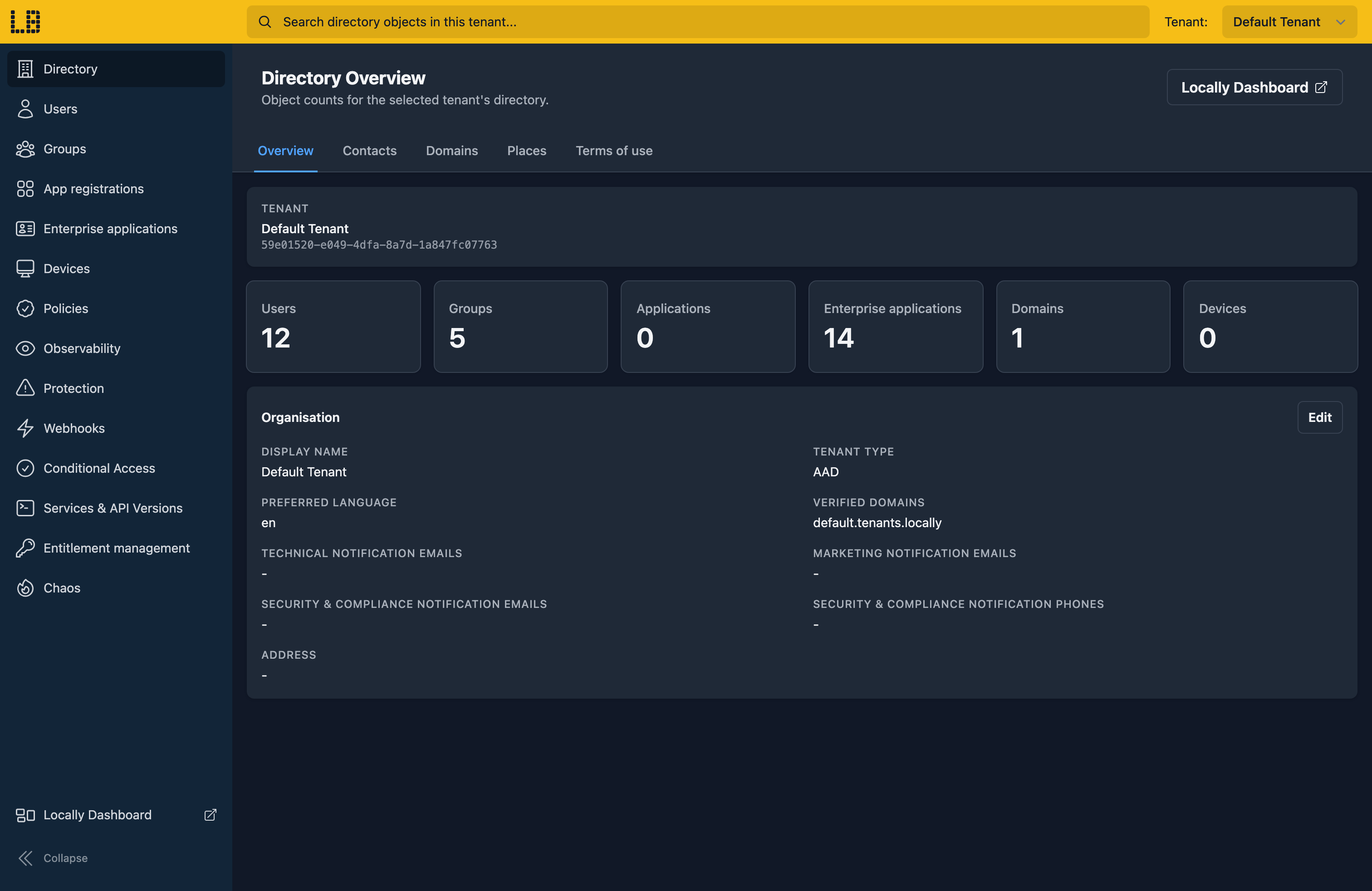Screenshot of the Directory (Entra) Emulator built into Locally
