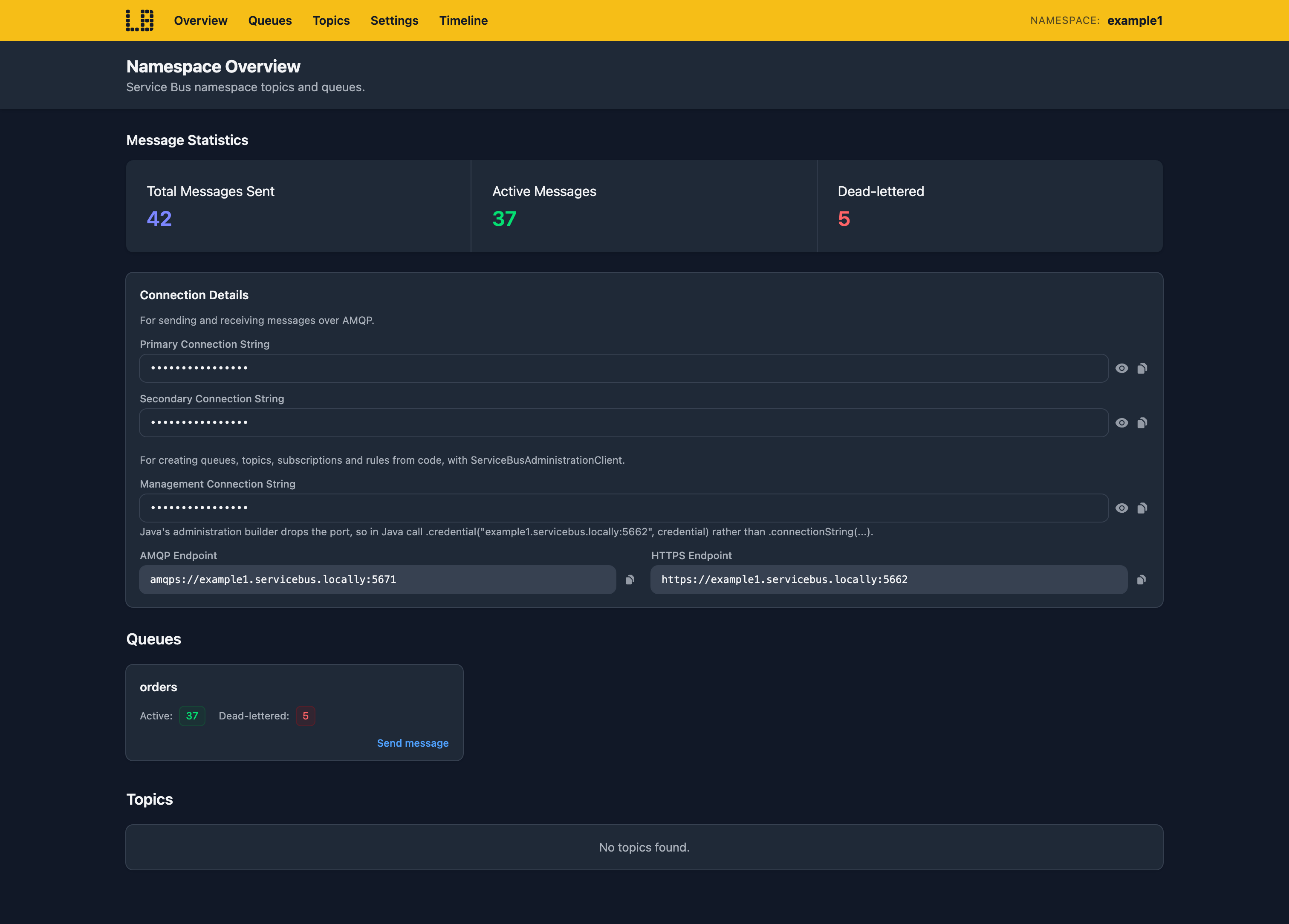 Screenshot of the Service Bus Emulator